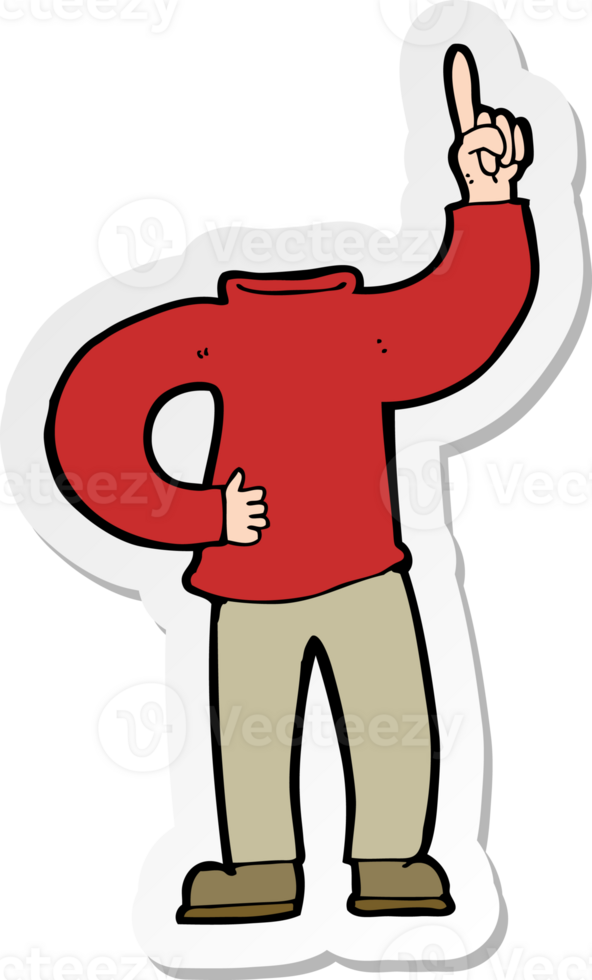 sticker van een cartoon onthoofd lichaam met opgeheven hand png