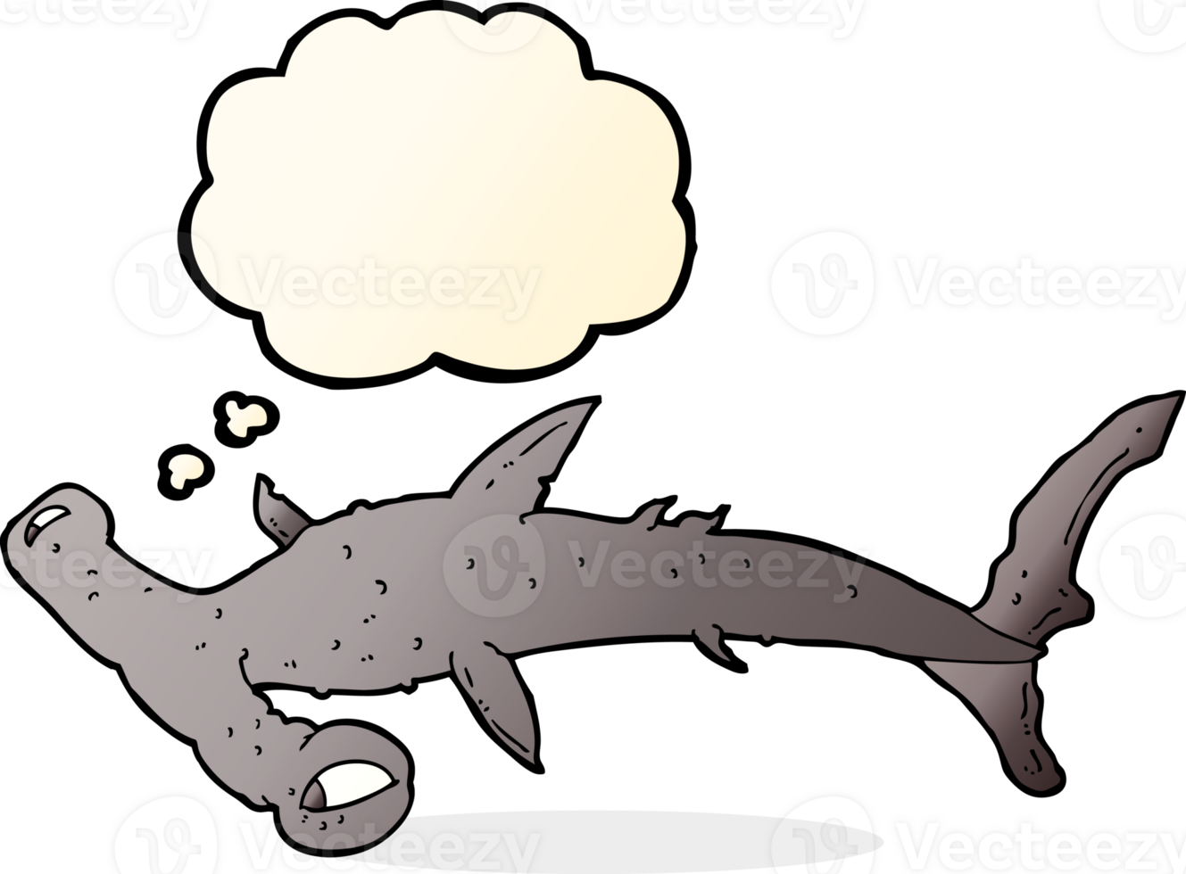 cartoon hammerhead shark with thought bubble png