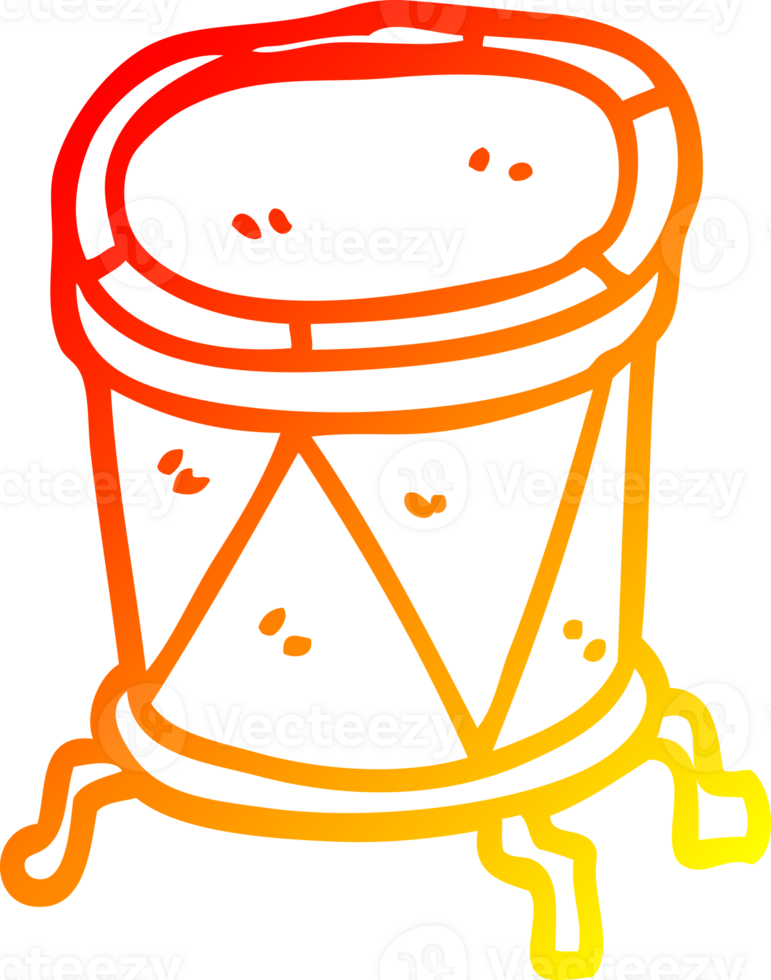 warm gradient line drawing of a cartoon drum on stand png