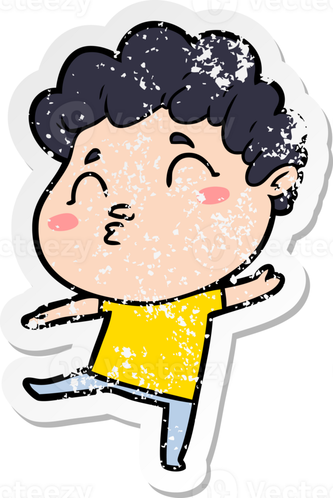 distressed sticker of a cartoon man pouting png