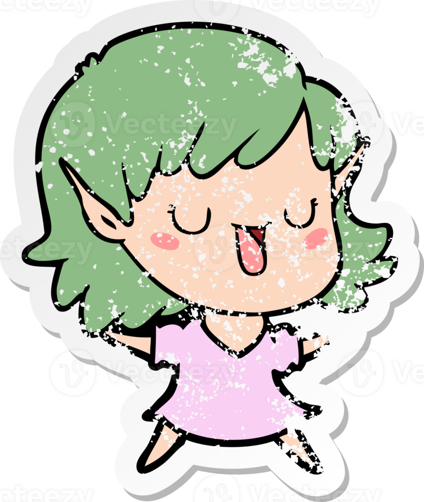 distressed sticker of a cartoon elf girl png