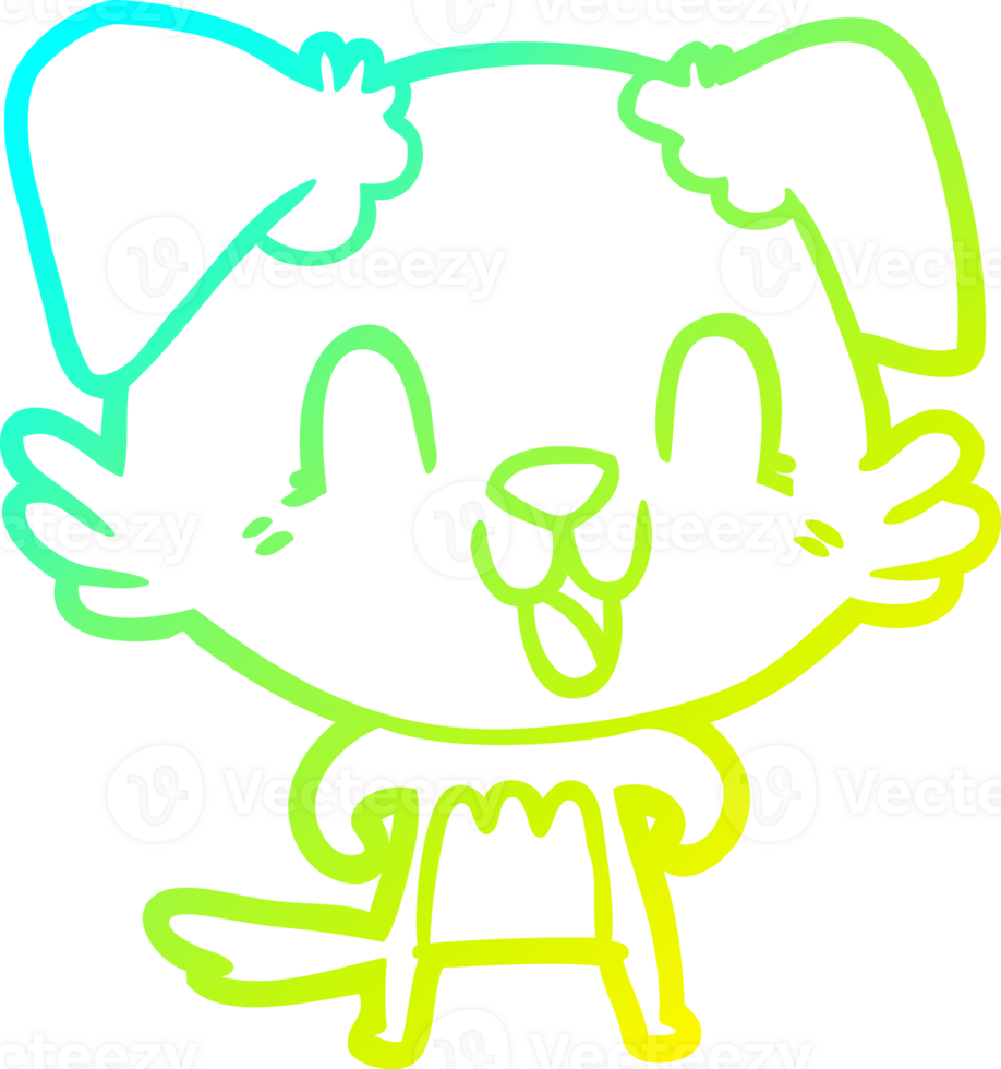 cold gradient line drawing of a laughing cartoon dog png