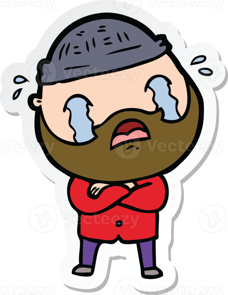 sticker of a cartoon bearded man crying png