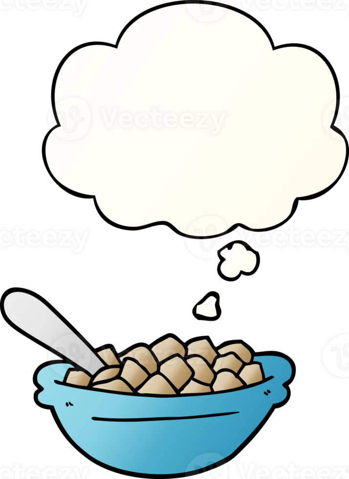 cartoon cereal bowl with thought bubble in smooth gradient style png