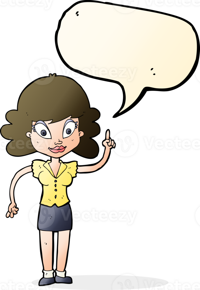 cartoon happy woman with idea with speech bubble png