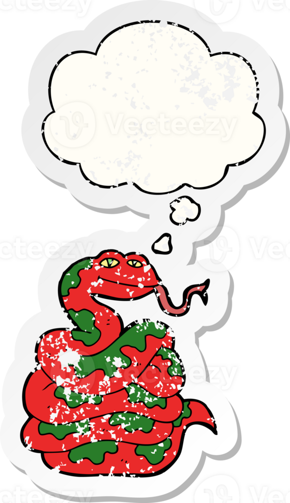 cartoon snake with thought bubble as a distressed worn sticker png