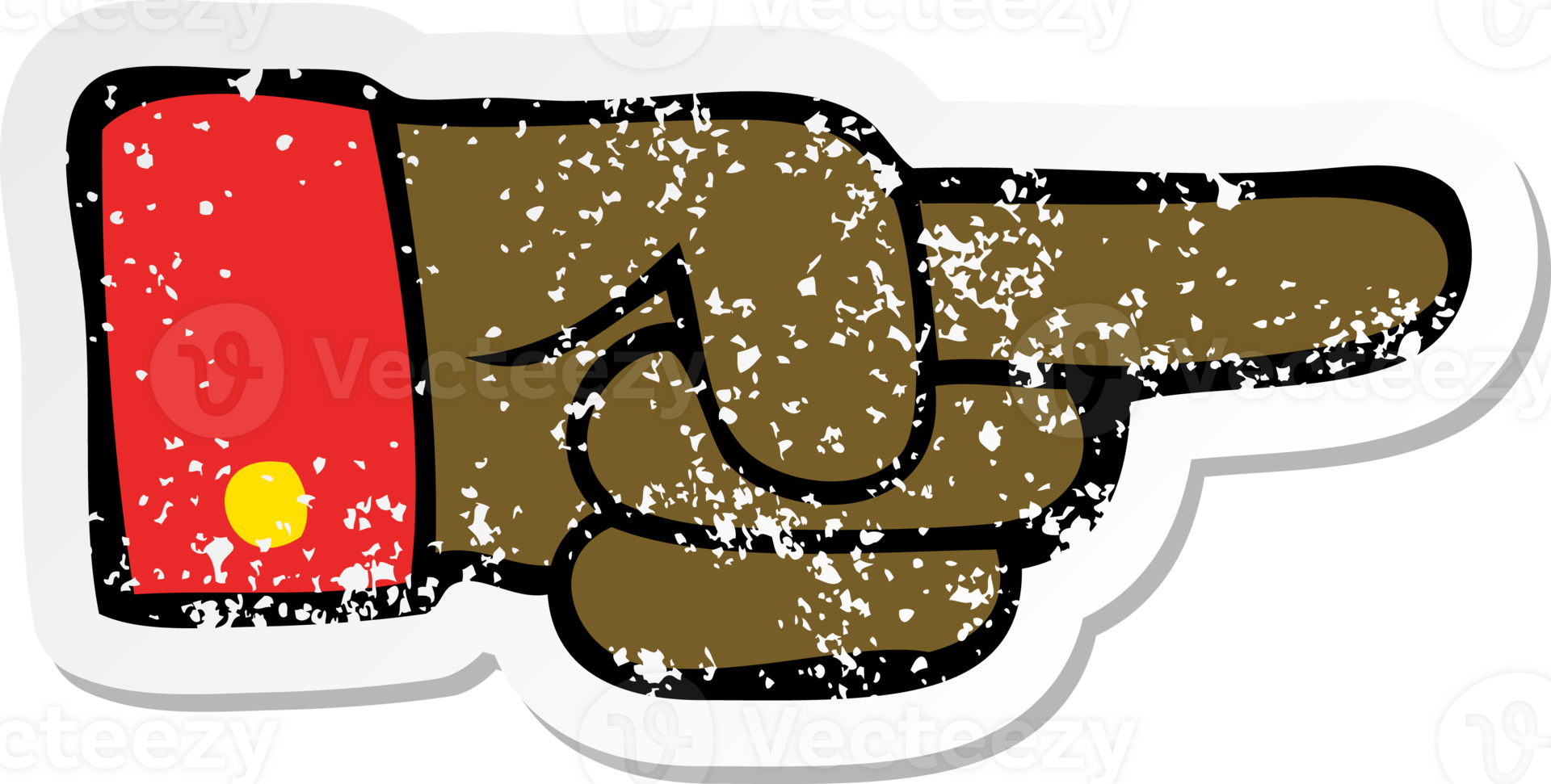 distressed sticker of a cartoon pointing hand png