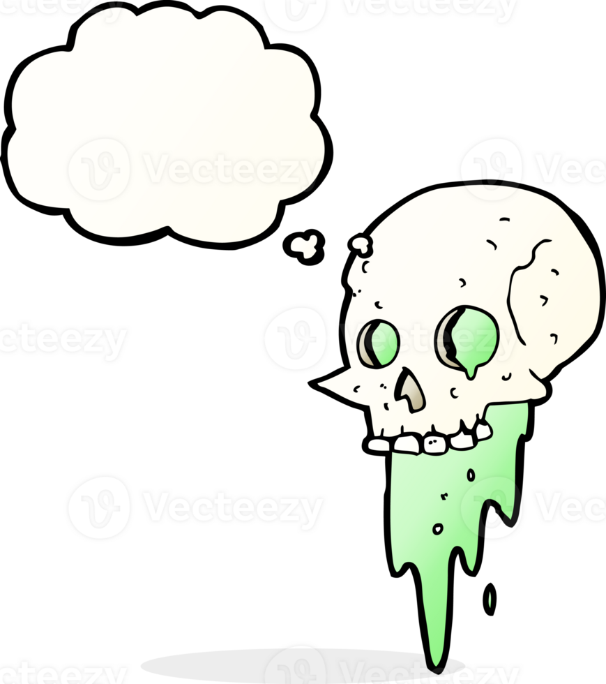 gross halloween skull cartoon with thought bubble png