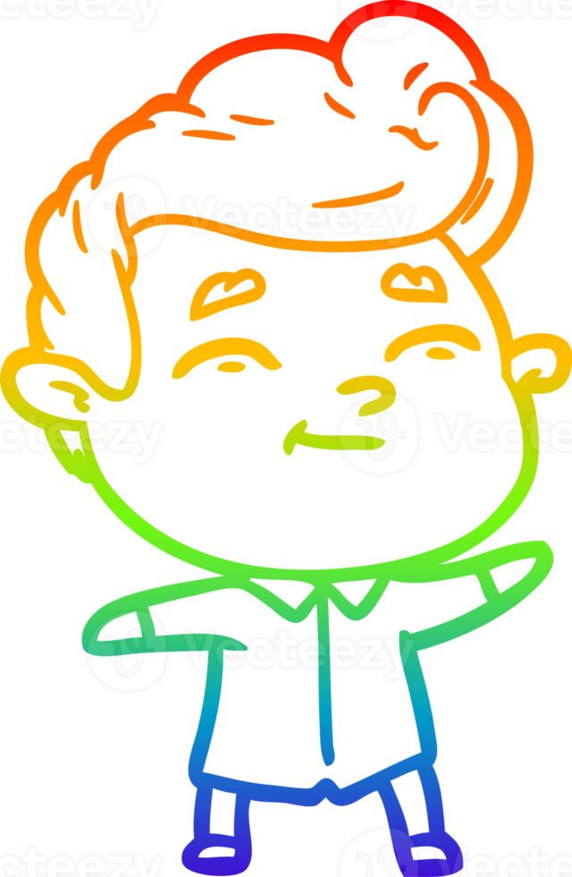 rainbow gradient line drawing of a happy cartoon man png