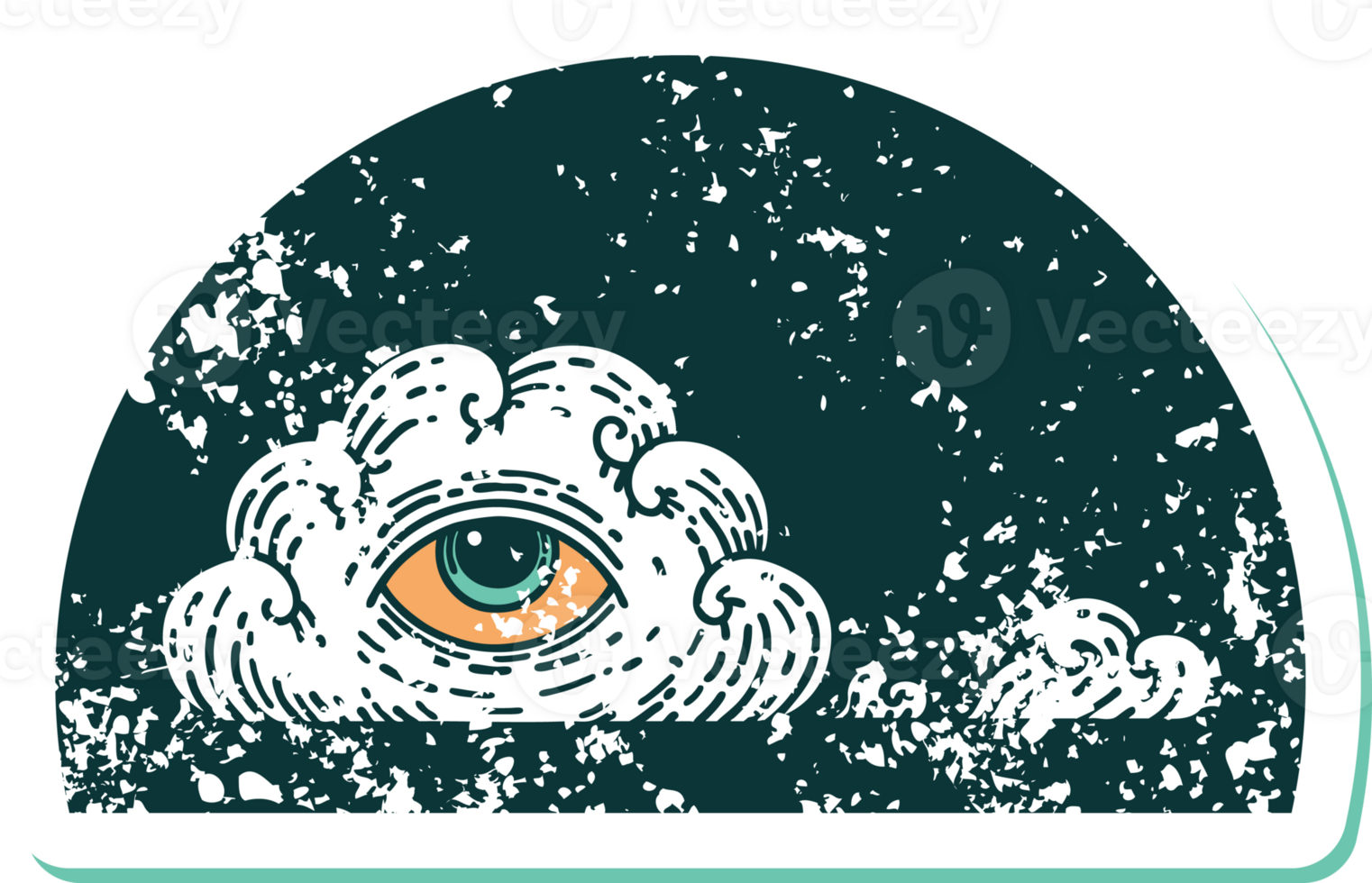 iconic distressed sticker tattoo style image of an all seeing eye cloud png