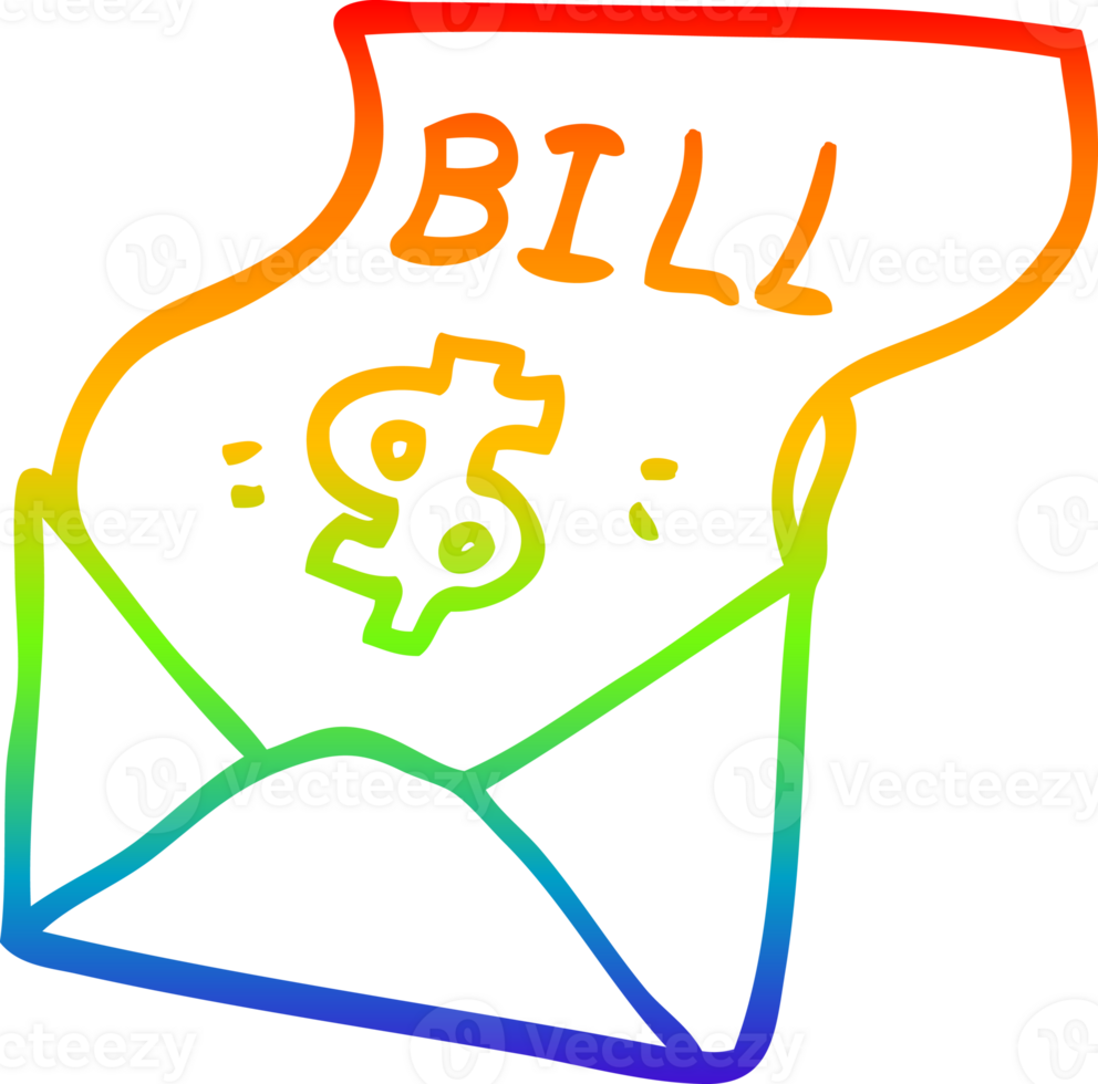 rainbow gradient line drawing of a cartoon bill in envelope png