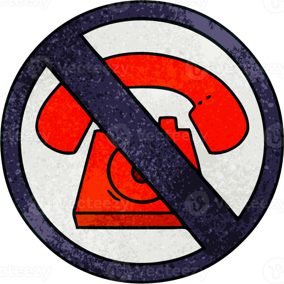 retro grunge texture cartoon of a no phones allowed sign png