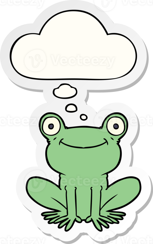 cartoon frog with thought bubble as a printed sticker png