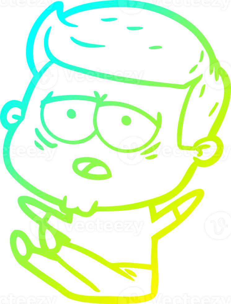 cold gradient line drawing of a cartoon tired man png