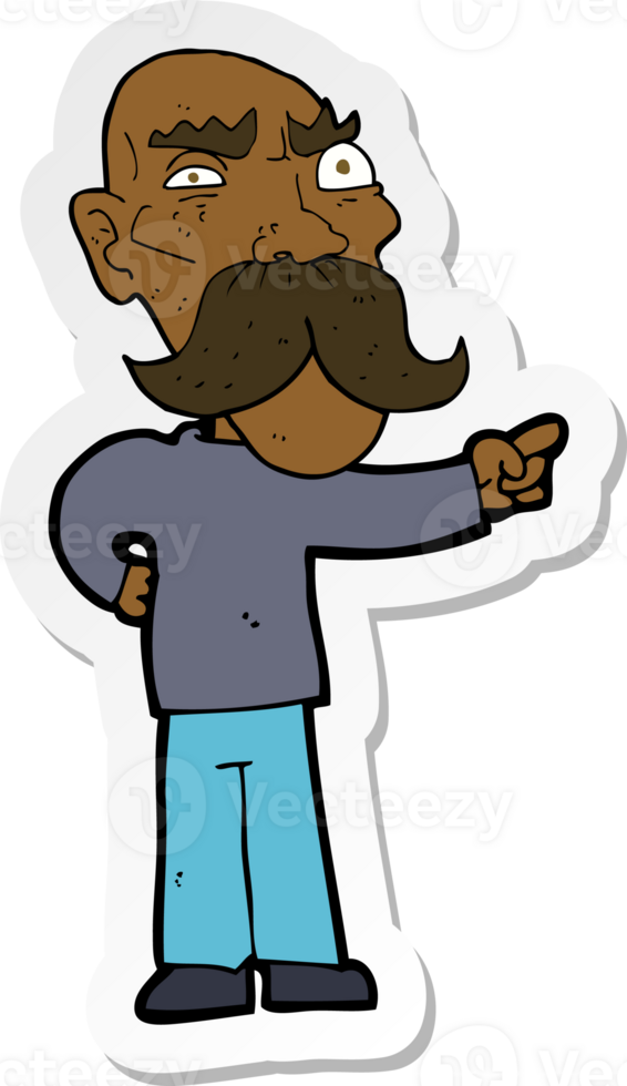 sticker of a cartoon annoyed old man pointing png