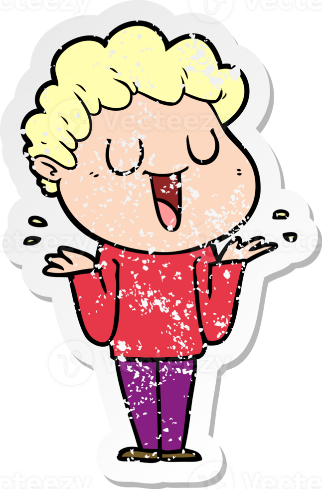 distressed sticker of a laughing cartoon man png