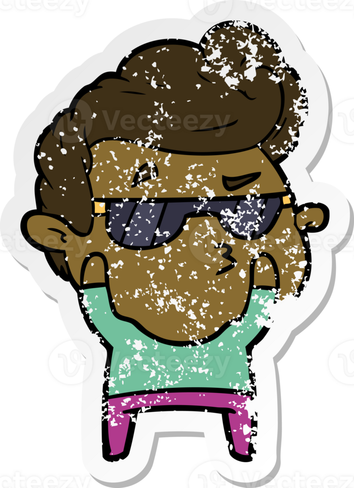 distressed sticker of a cartoon cool guy png