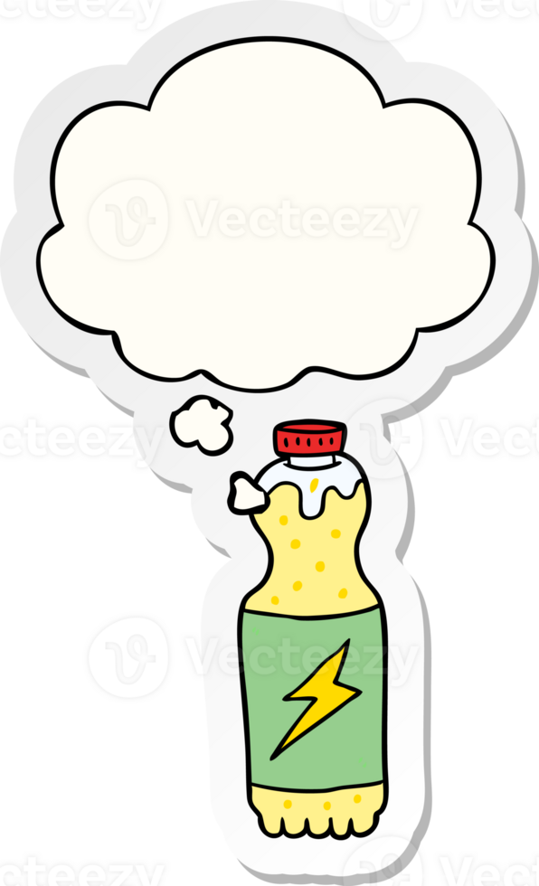 cartoon soda bottle with thought bubble as a printed sticker png