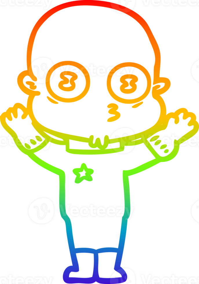 rainbow gradient line drawing of a cartoon weird bald spaceman png