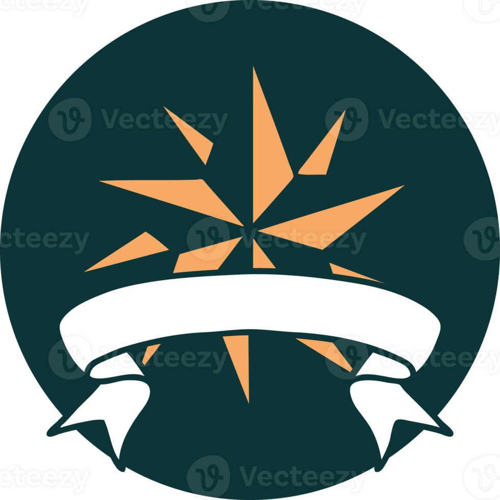 tattoo style icon with banner of a star png