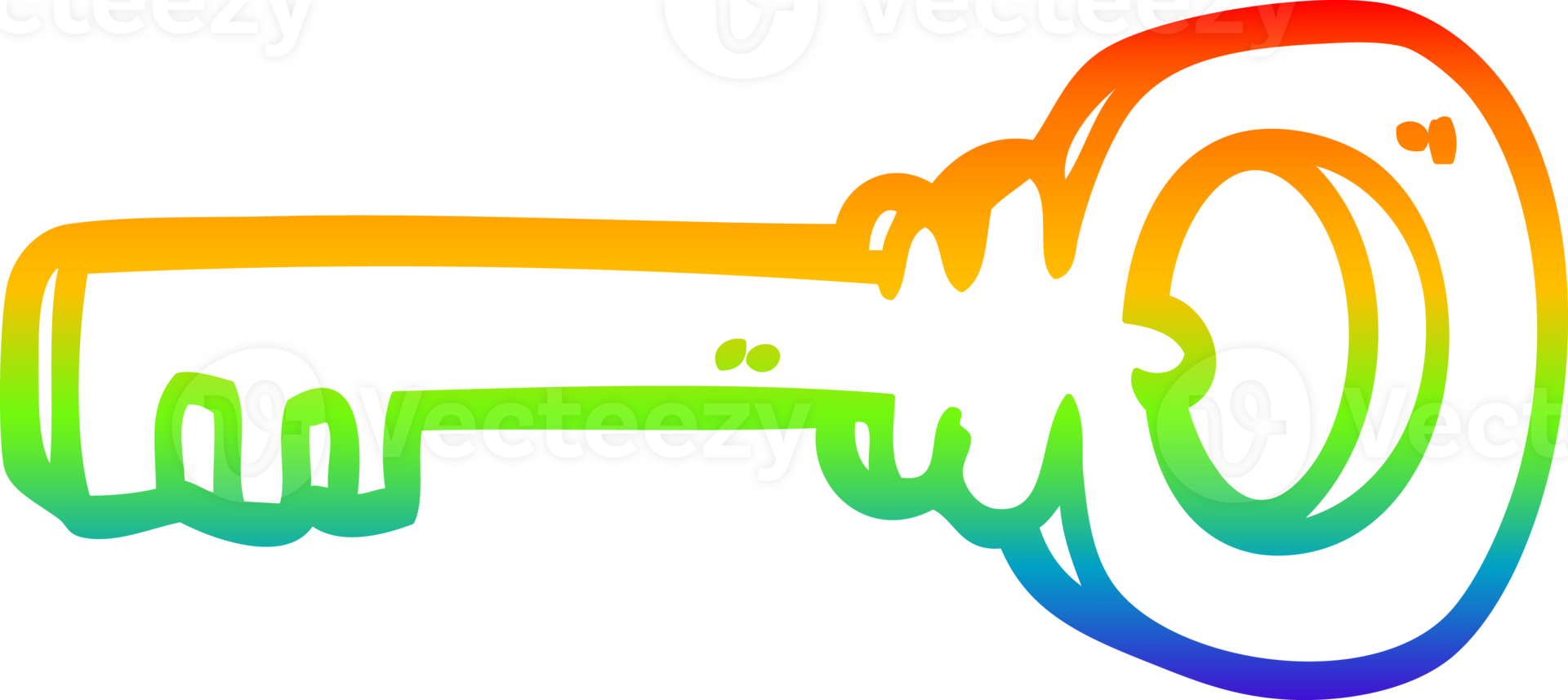 rainbow gradient line drawing of a cartoon gold key png