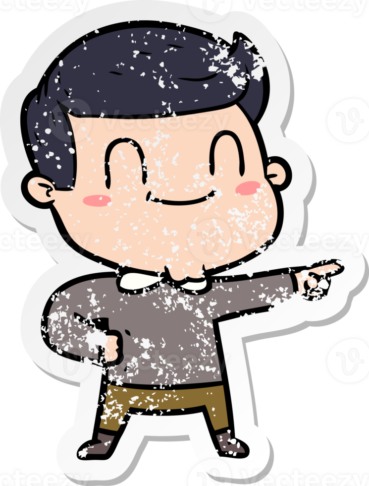 distressed sticker of a cartoon friendly man png