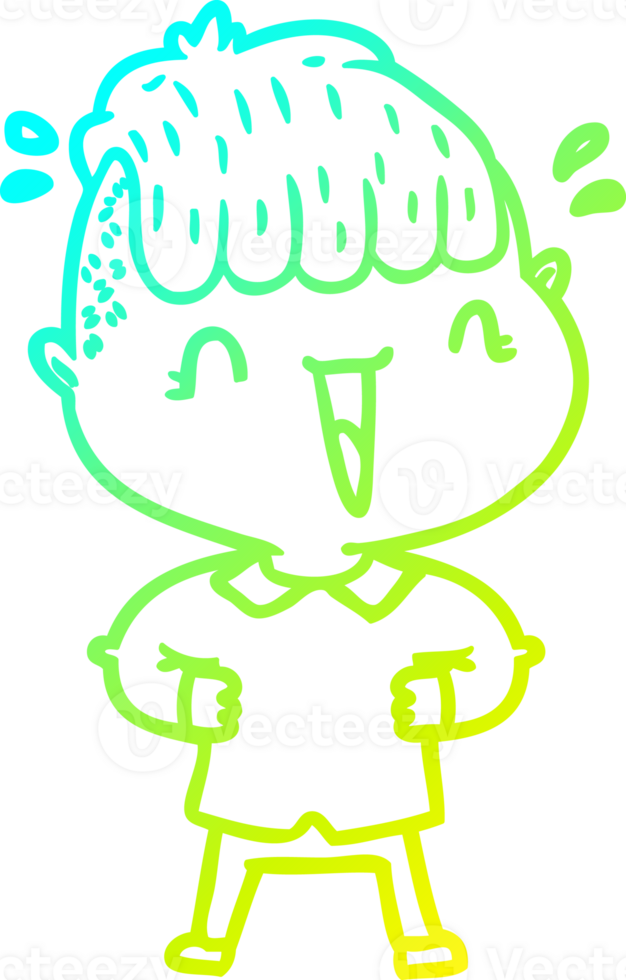 cold gradient line drawing of a cartoon happy boy surprised png