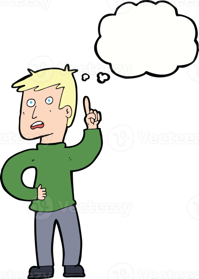 cartoon boy with idea with thought bubble png