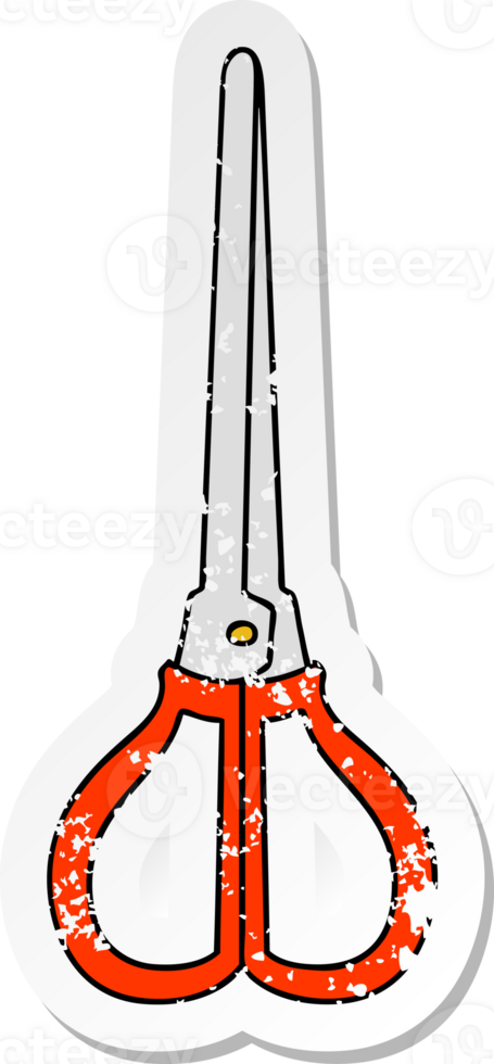 distressed sticker of a quirky hand drawn cartoon scissors png