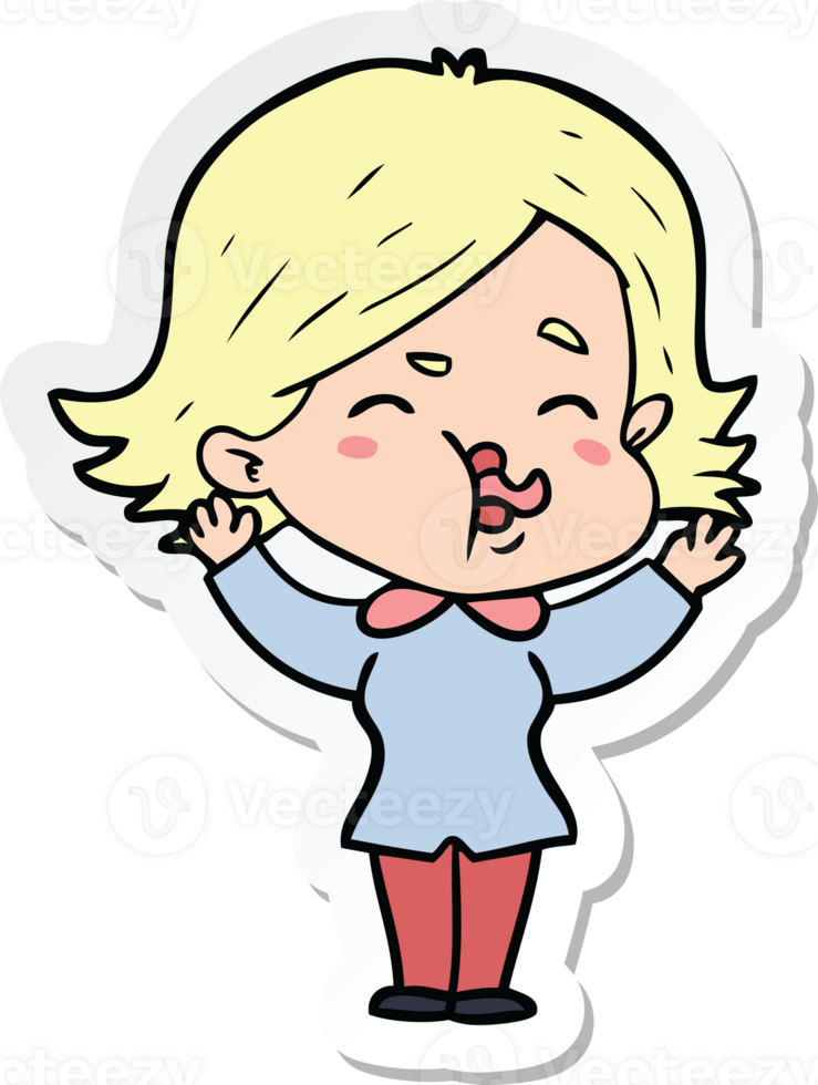 sticker of a cartoon girl pulling face png