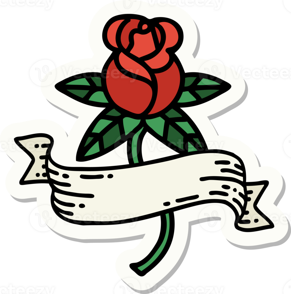 sticker of tattoo in traditional style of a rose and banner png