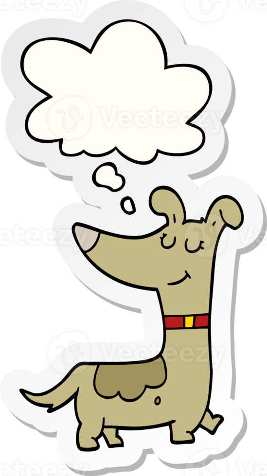 cartoon dog with thought bubble as a printed sticker png