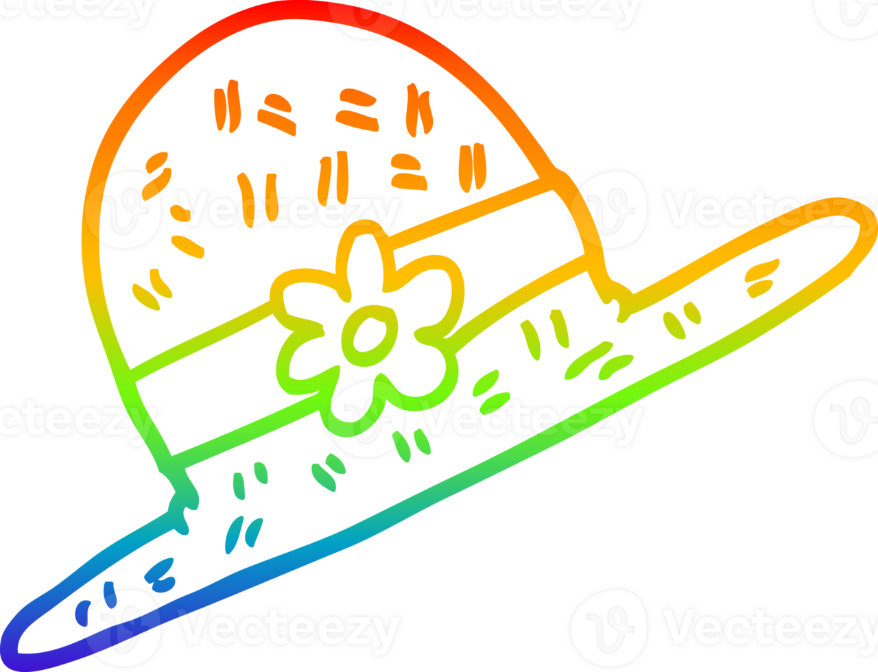 rainbow gradient line drawing of a cartoon straw hat png