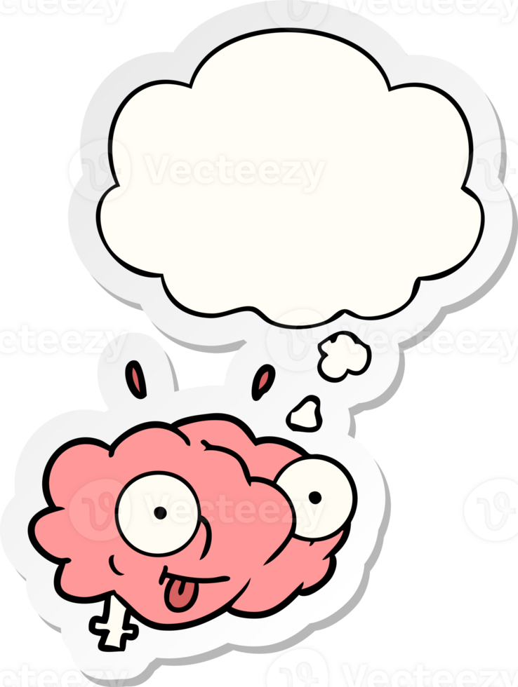funny cartoon brain with thought bubble as a printed sticker png