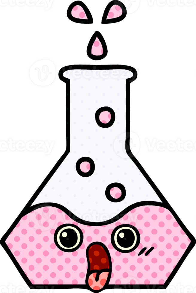 comic book style cartoon of a science beaker png