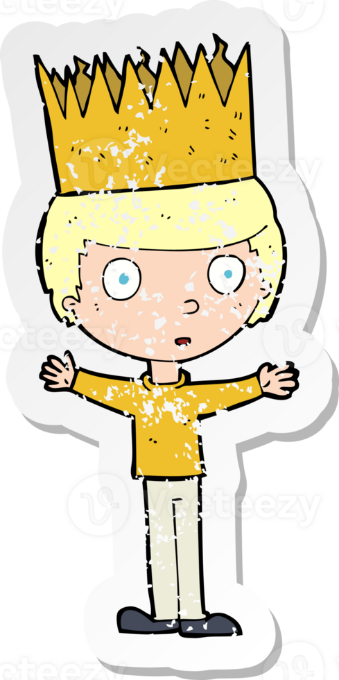 retro distressed sticker of a cartoon person wearing crown png