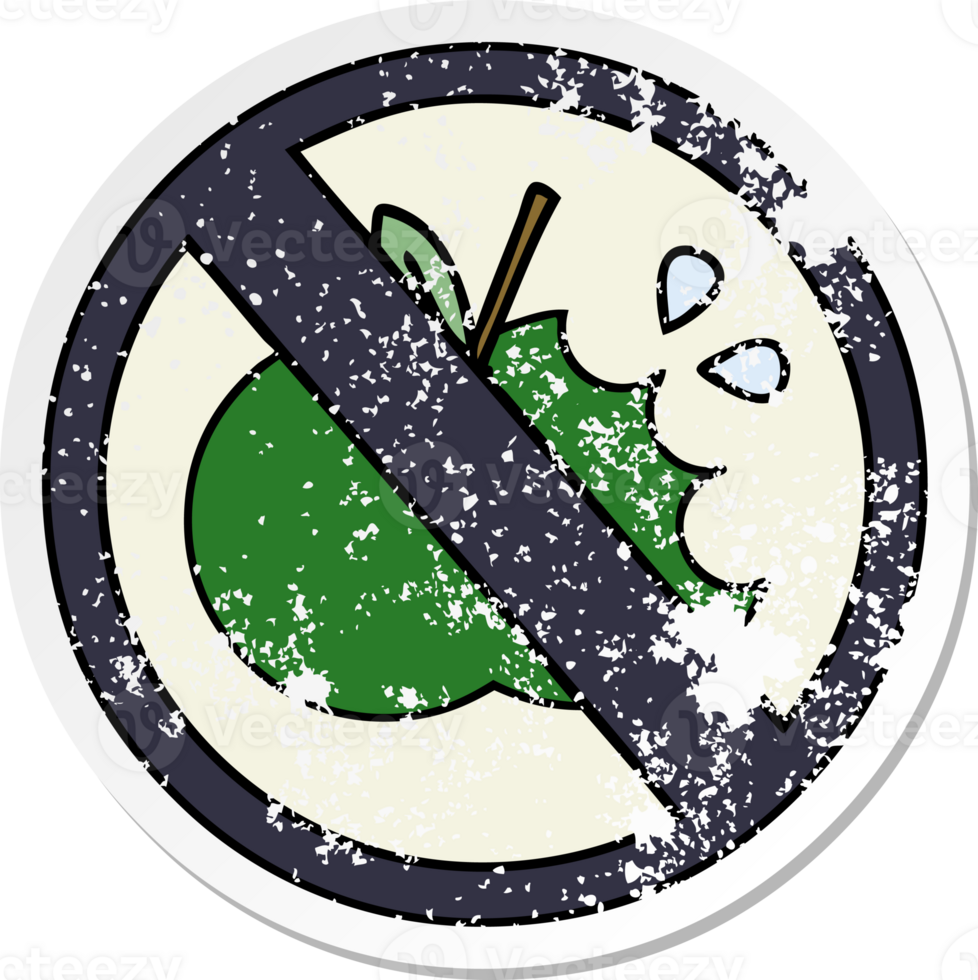 distressed sticker of a cute cartoon no eating sign png