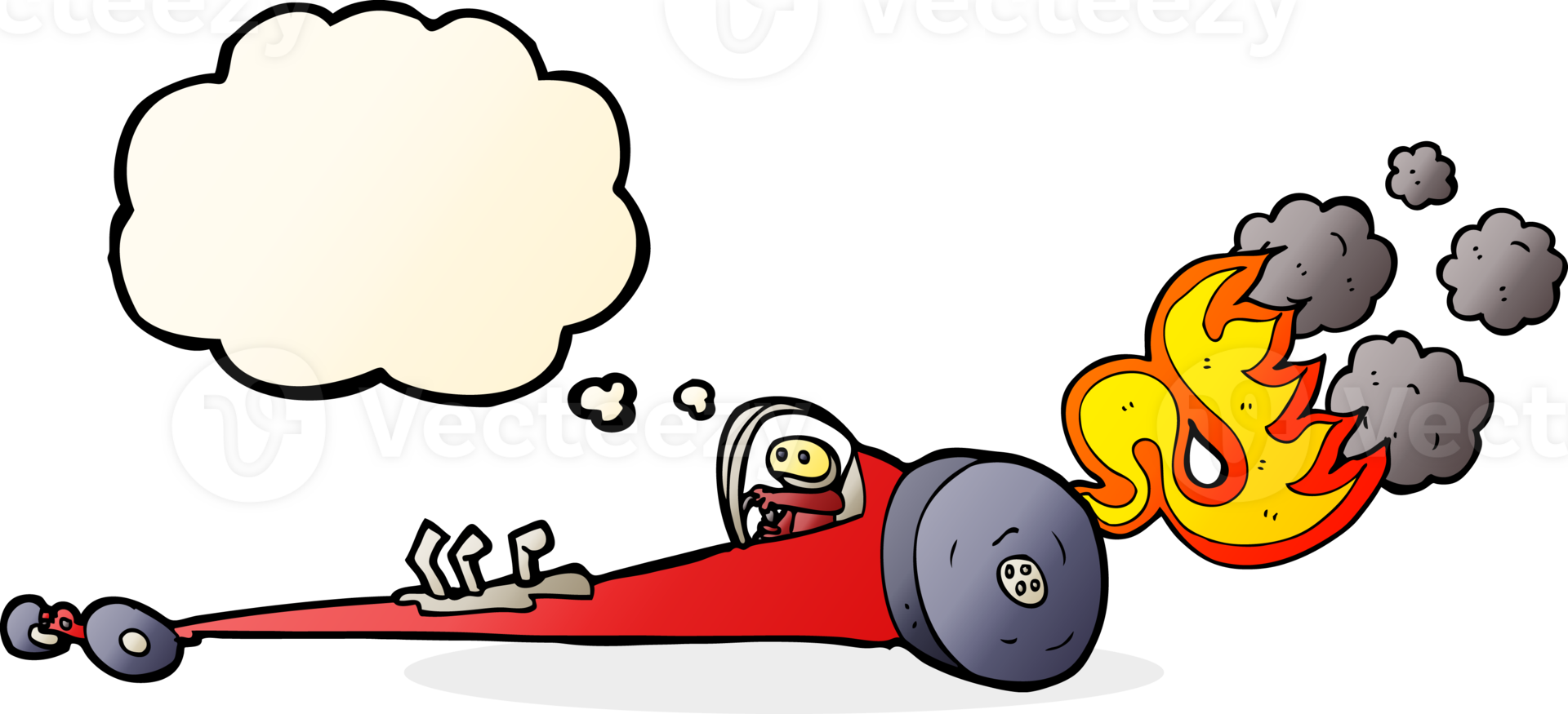 cartoon drag racer with thought bubble png