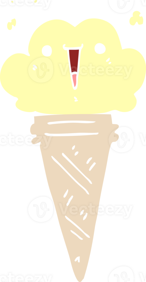 flat color style cartoon ice cream with face png