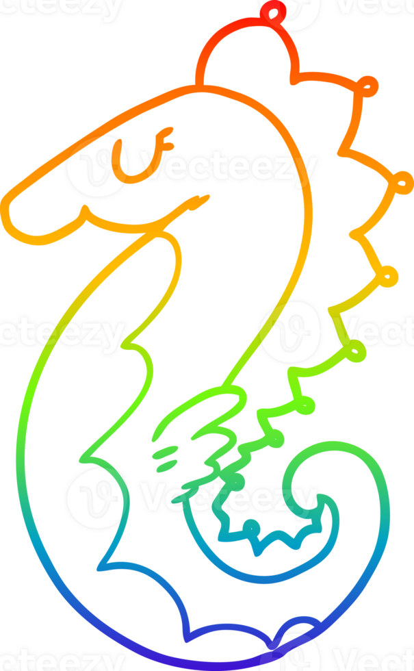 rainbow gradient line drawing of a cartoon sea horse png