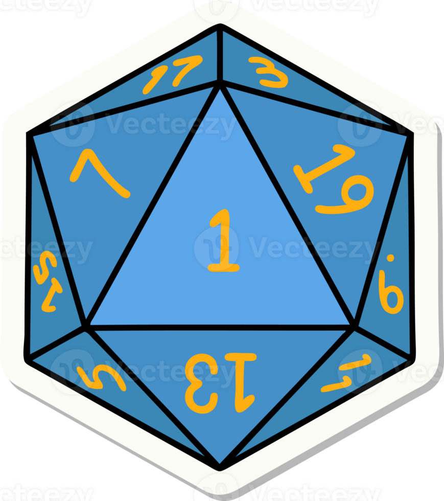 sticker of a natural 1 D20 dice roll png