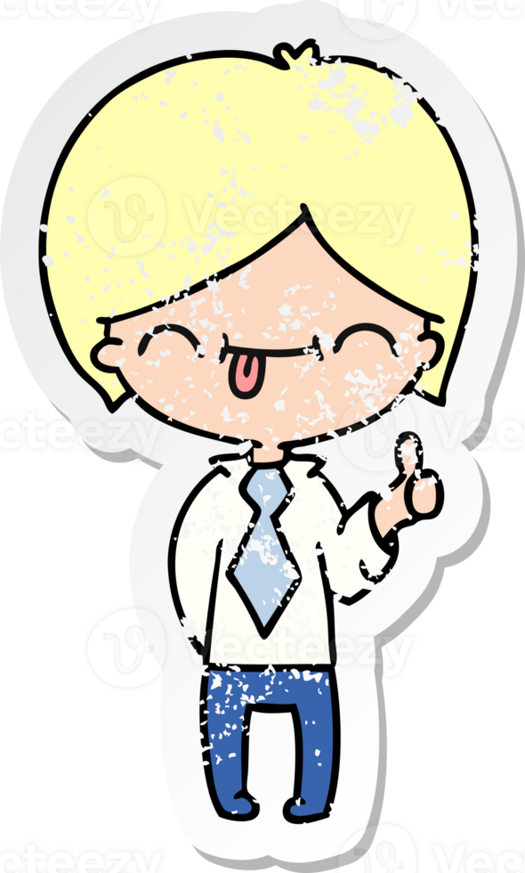 hand drawn distressed sticker cartoon of boy with thumb up png