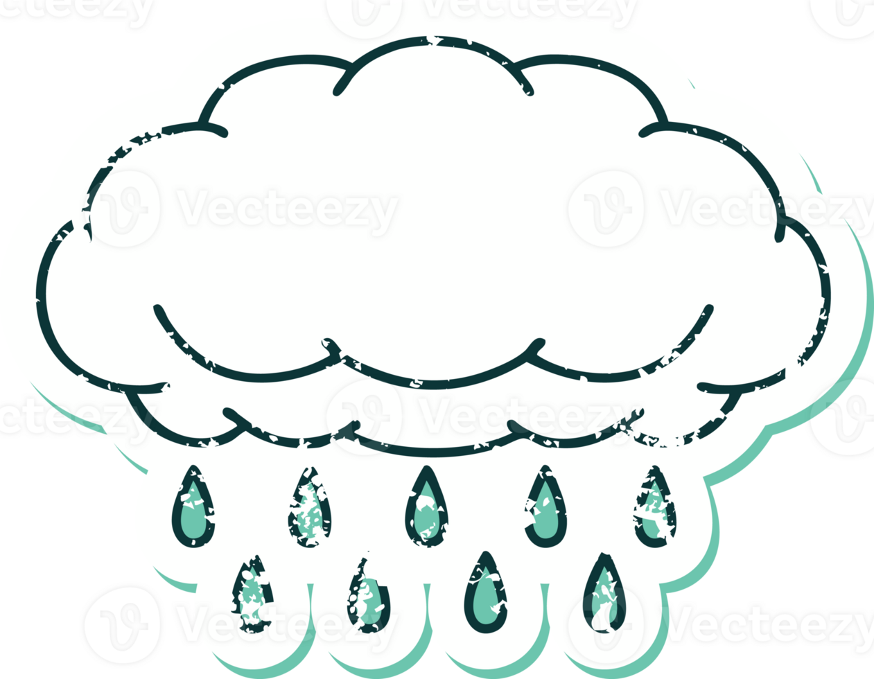 iconic distressed sticker tattoo style image of a cloud raining png