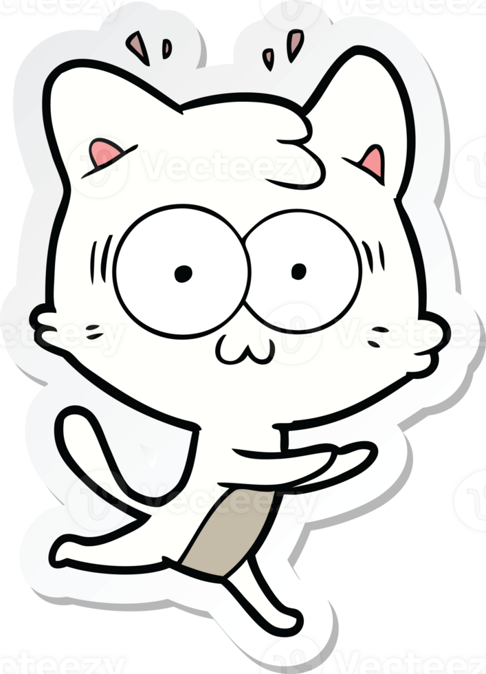 sticker of a cartoon surprised cat running png