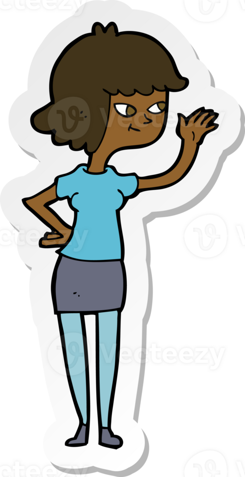 sticker of a cartoon friendly girl waving png