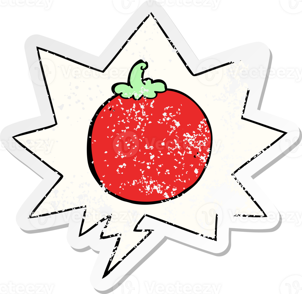 cartoon tomato with speech bubble distressed distressed old sticker png