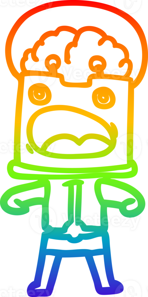 rainbow gradient line drawing of a cartoon robot png