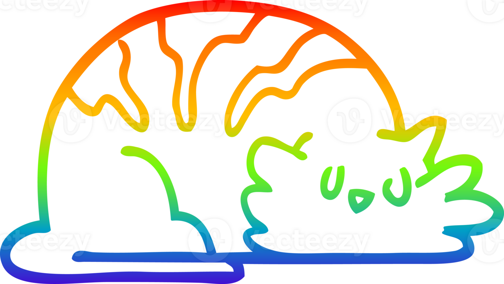 rainbow gradient line drawing of a cartoon sleepy cat png
