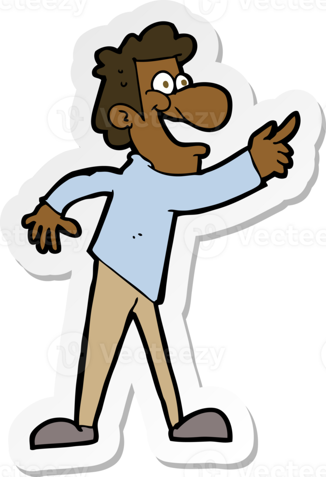 sticker of a cartoon man pointing and laughing png