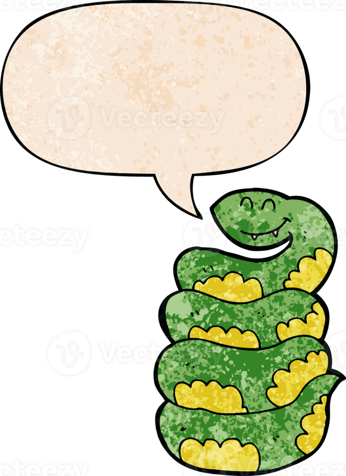 cartoon snake with speech bubble in retro texture style png
